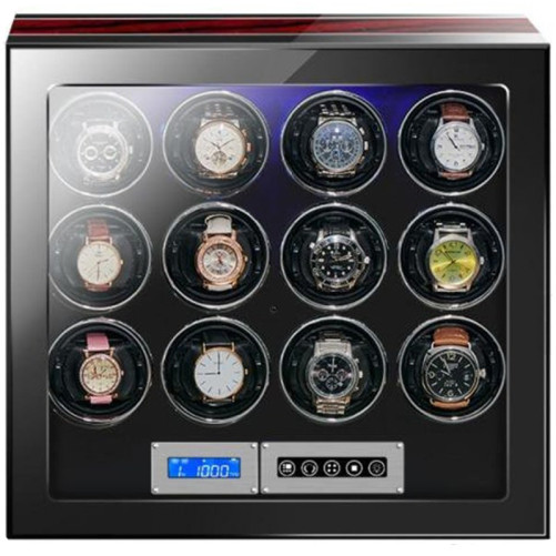 Óratartó doboz az ujjlenyomattal iUni, Luxury Watch Winder 12 Mahagóni-Fekete
