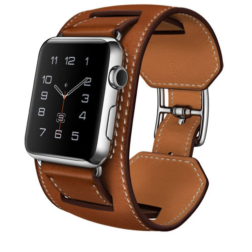 Каишка iUni Leather Cuff за Apple Watch 1/2/3/4/5/6/7 40 мм Еко кожа Кафяв