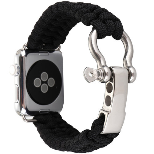 Apple Watch 1/2/3/4/5/6/7 szíj 44 mm iUni Elastic Paracord Rugged Nylon kötél, Fekete