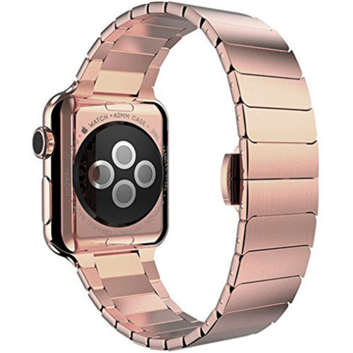 Curea iUni compatibila cu Apple Watch 1/2/3/4/5/6/7, 38mm, Link Bracelet, Otel Inoxidabil, Rose Gold