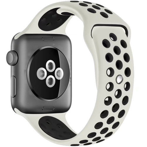 Curea iUni compatibila cu Apple Watch 1/2/3/4/5/6/7, 38mm, Silicon Sport, Crem/Negru
