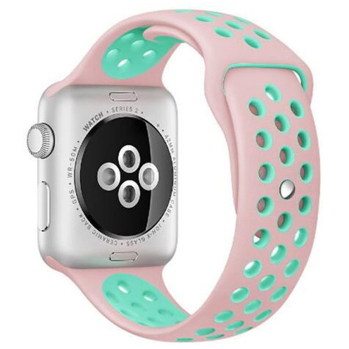 Curea iUni compatibila cu Apple Watch 1/2/3/4/5/6/7, 40mm, Silicon Sport, Pink/Blue