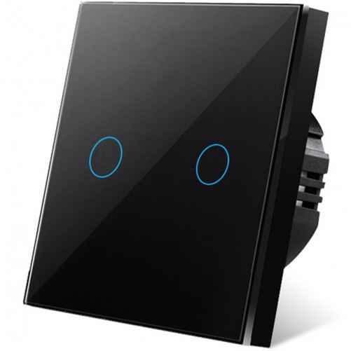 iUni 2F Сензорен превключвател, защитно стъкло, LED, черен