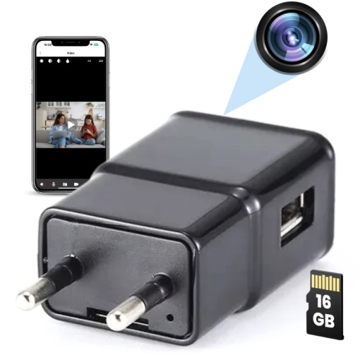 Mini Camera Incarcator USB iUni IP1000, Wi-Fi, 16GB, Full HD, Vizualizare Live pe telefon