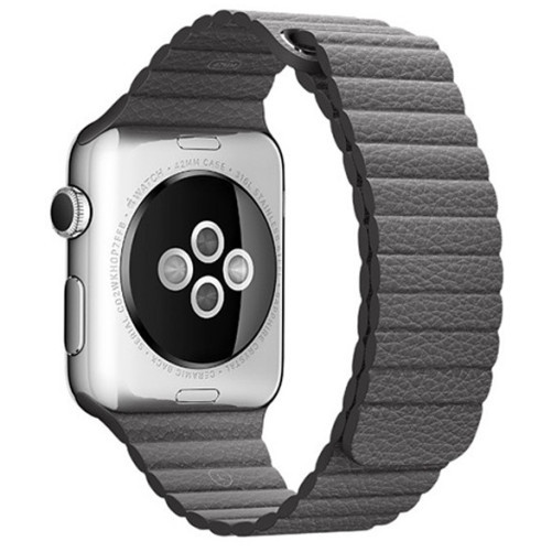 Каишка iUni Leather Loop за Apple Watch 1/2/3/4/5/6/7 42 мм Еко кожа Dark Сив