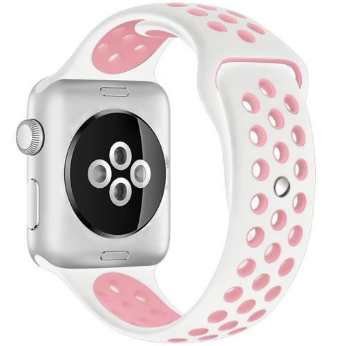 Apple Watch 1/2/3/4/5/6/7 sport szíj 38 mm szilikon sport iUni Fehér-Rózsaszín