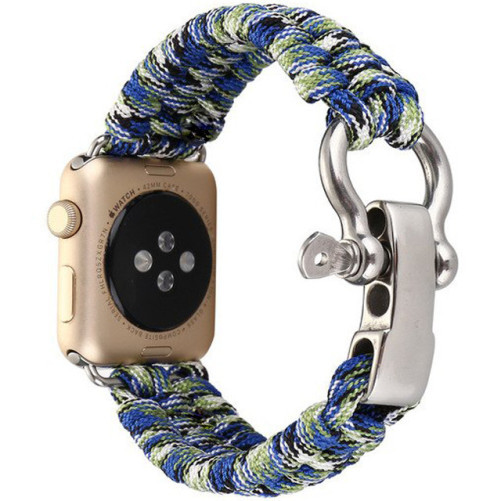 Curea iUni compatibila cu Apple Watch 1/2/3/4/5/6/7, 40mm, Elastic Paracord, Rugged Nylon Rope, Blue and Green