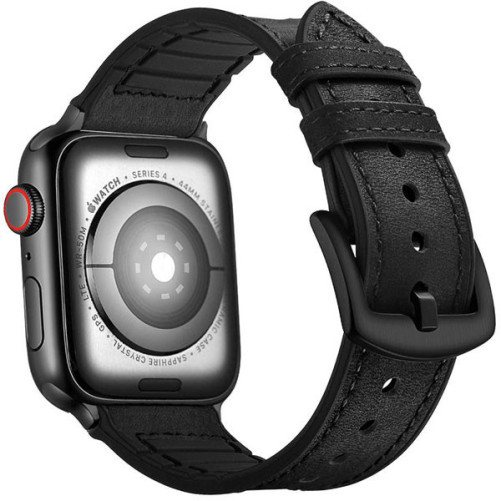 Curea iUni compatibila cu Apple Watch 1/2/3/4/5/6/7, 40mm, Leather Strap, Black