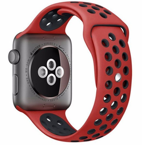 Curea iUni compatibila cu Apple Watch 1/2/3/4/5/6/7, 40mm, Silicon Sport, Rosu/Negru