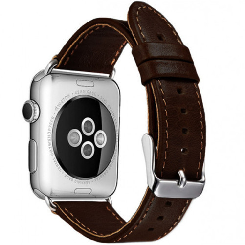 Curea iUni compatibila cu Apple Watch 1/2/3/4/5/6/7, 42mm, Vintage, Piele, Dark Coffee