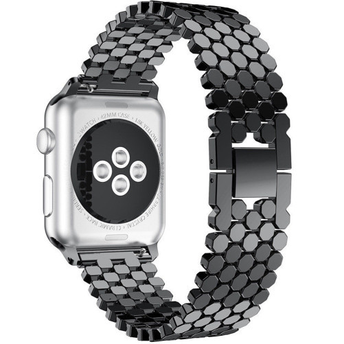 Curea iUni compatibila cu Apple Watch 1/2/3/4/5/6/7, 44mm, Jewelry, Otel Inoxidabil, Black