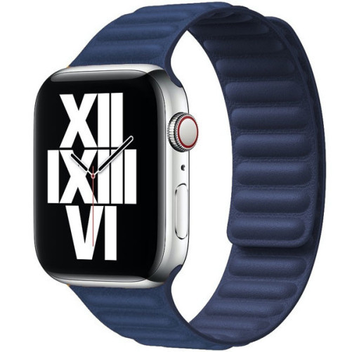 Curea iUni compatibila cu Apple Watch 1/2/3/4/5/6/7, 44mm, Leather Link, Midnight Blue