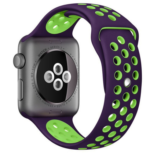 Curea iUni compatibila cu Apple Watch 1/2/3/4/5/6/7, 44mm, Silicon Sport, Purple/Green