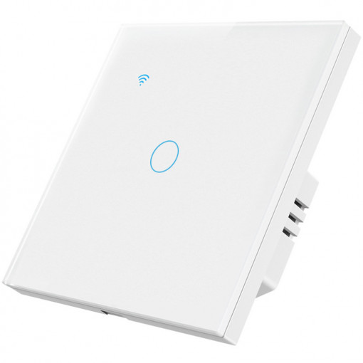 Intrerupator smart touch cap scara/cruce iUni 1F, Wi-Fi, Sticla securizata, LED