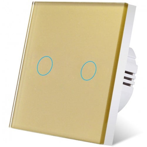 Intrerupator touch iUni 2F, Sticla Securizata, LED, Gold