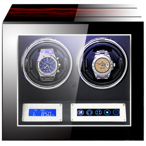 Óratartó doboz az ujjlenyomattal iUni, Luxury Watch Winder 2, Mahagóni-Fekete