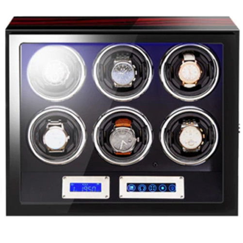 Óratartó doboz az ujjlenyomattal iUni, Luxury Watch Winder 6, Mahagóni-Fekete