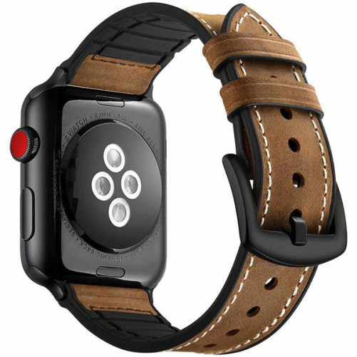 Каишка iUni за Apple Watch 1/2/3/4/5/6/7, Leather Strap, 38мм, Тъмно кафе