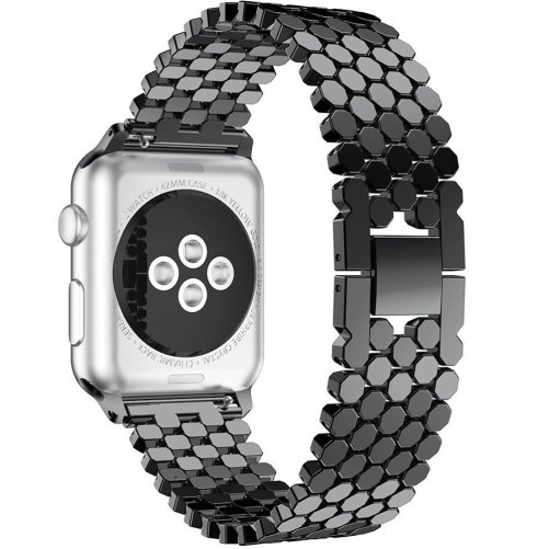 Apple Watch 1/2/3/4/5/6/7 38 mm rozsdamentes acél szíj iUni Jewelry Fekete