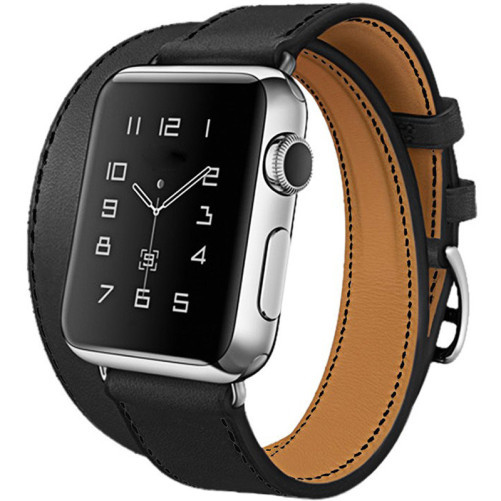 Apple Watch 1/2/3/4/5/6/7 szíj 42 mm iUni szerves bőr Double Tour Fekete