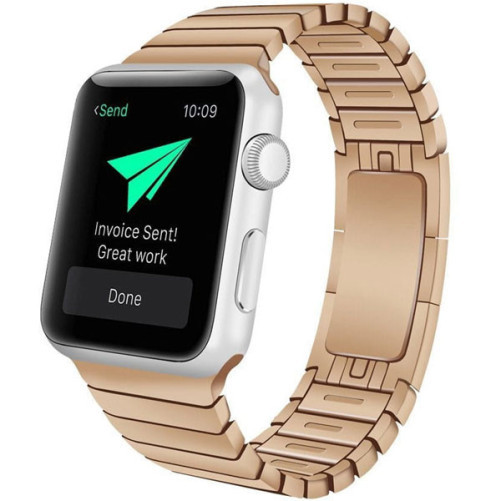 Apple Watch Apple Watch 1/2/3/4/5/6/7 kompatibilis szíj, iUni Steel Belt, 44mm, Rose Gold