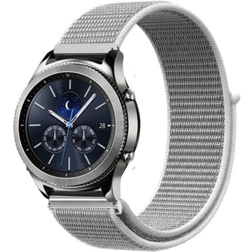 Curea ceas Smartwatch Samsung Galaxy Watch 4, Watch 4 Classic, Gear S2, iUni 20 mm Soft Nylon Sport, White Gray