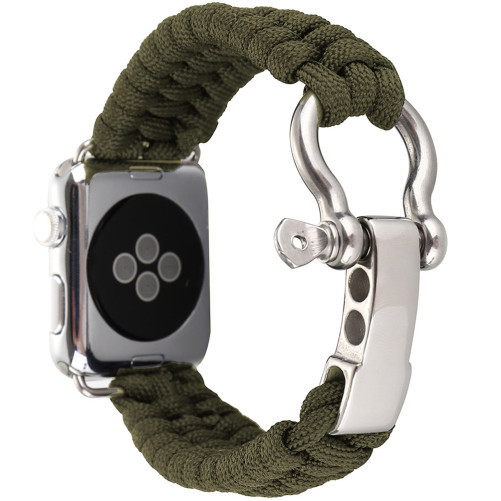 Curea iUni compatibila cu Apple Watch 1/2/3/4/5/6/7, 38mm, Elastic Paracord, Rugged Nylon Rope, Green