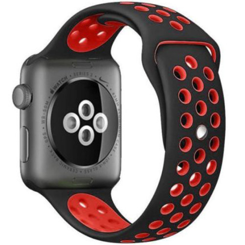Curea iUni compatibila cu Apple Watch 1/2/3/4/5/6/7, 38mm, Silicon Sport, Negru/Rosu