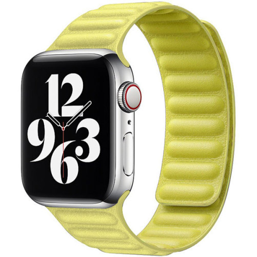 Curea iUni compatibila cu Apple Watch 1/2/3/4/5/6/7, 44mm, Leather Link, Galben