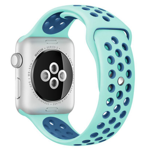 Curea iUni compatibila cu Apple Watch 1/2/3/4/5/6/7, 38mm, Silicon Sport, Turquoise/Blue