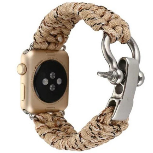 Curea iUni compatibila cu Apple Watch 1/2/3/4/5/6/7, 40mm, Elastic Paracord, Rugged Nylon Rope, Cream