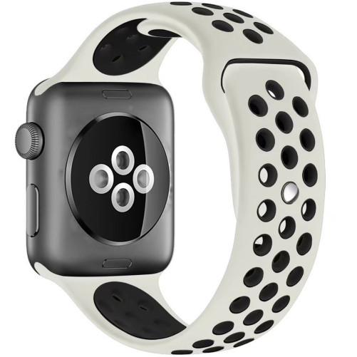 Curea iUni compatibila cu Apple Watch 1/2/3/4/5/6/7, 40mm, Silicon Sport, Crem/Negru