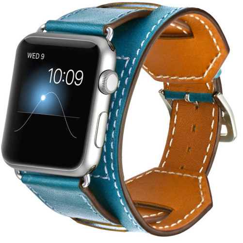 Curea iUni compatibila cu Apple Watch 1/2/3/4/5/6/7, 44mm, Cuff, Piele, Albastru