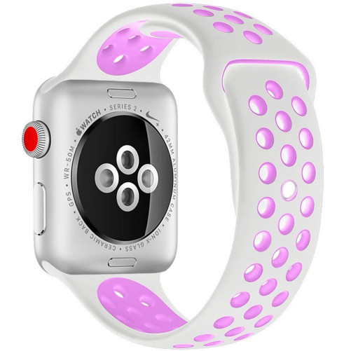 Каишка iUni Спортен за Apple Watch 1/2/3/4/5/6/7 42 мм Силикон Бял/Лилав