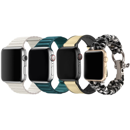 Комплект от 4 съвместими каишки за Apple Watch 1/2/3/4/5/6/7, 42 мм, бяла, зелена, кремава, черна