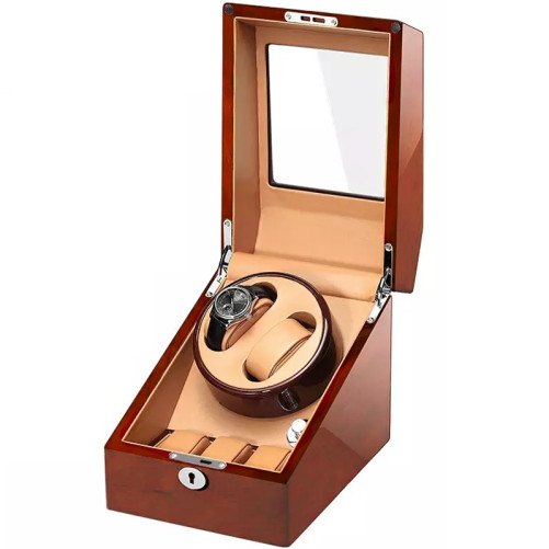 Повторно запечатано! iUni автоматична кутия за навиване на часовници, Watch Winder 2 + 3 места за съхранение Gold-Cream