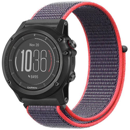 Curea ceas Smartwatch Garmin Fenix 7 / 6 / 5 Plus / 5, 22 mm iUni Soft Nylon Sport, Purple-Electric Pink