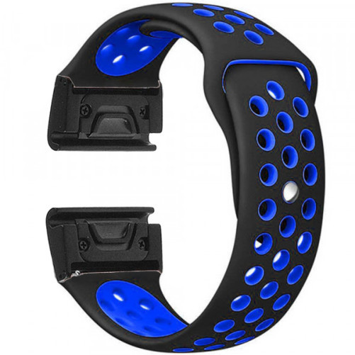 Curea ceas Smartwatch Garmin Fenix 7X / 6X / 5X Plus / 5X / 3 HR / 3, 26 mm iUni Silicon Sport Negru-Albastru