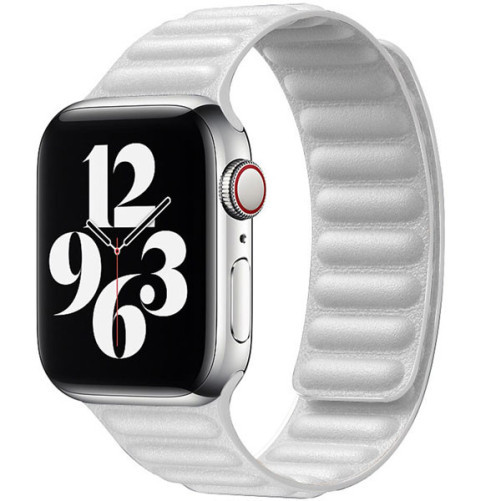 Curea iUni compatibila cu Apple Watch 1/2/3/4/5/6/7, 38mm, Leather Link, White
