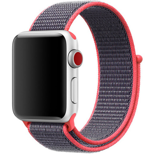 Curea iUni compatibila cu Apple Watch 1/2/3/4/5/6/7, 38mm, Nylon Sport, Woven Strap, Purple/Electric Pink