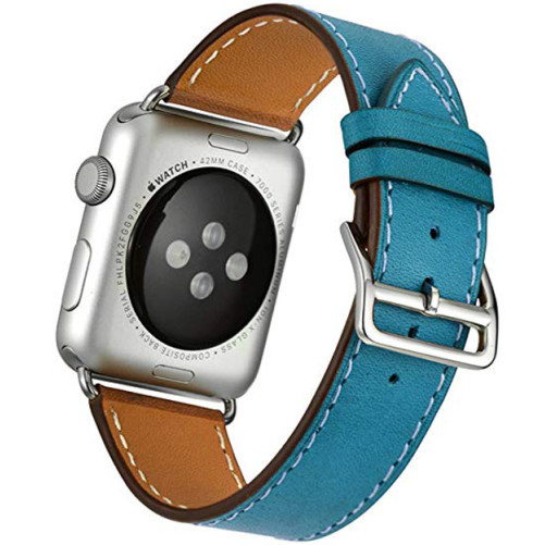 Curea iUni compatibila cu Apple Watch 1/2/3/4/5/6/7, 38mm, Single Tour, Piele, Albastru