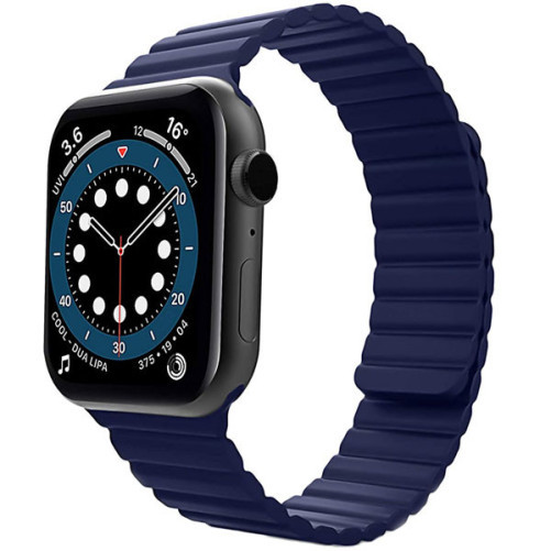 Curea iUni compatibila cu Apple Watch 1/2/3/4/5/6/7, 44mm, Silicon Magnetic, Midnight Blue