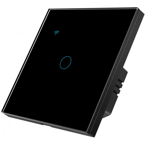 Intrerupator smart touch iUni 1F, Wi-Fi, Sticla securizata, LED, Black