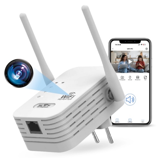 Mini Camera WiFi in Amplificator Semnal iUni RP1, Full HD, Suport Card MicroSD, Vizualizare Live pe telefon