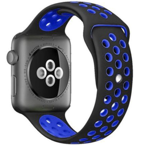 Каишка iUni Спортен за Apple Watch 1/2/3/4/5/6/7 42 мм Силикон Черен/Син