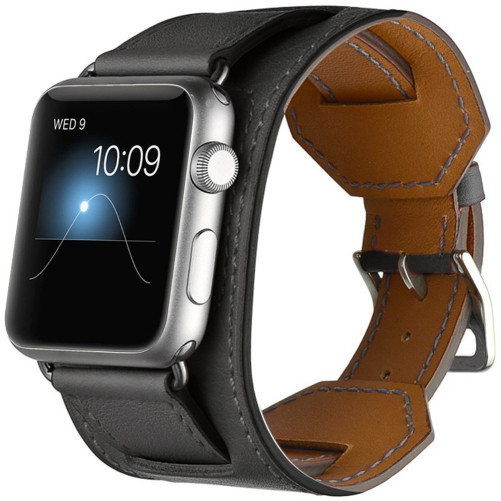 Apple Watch 1/2/3/4/5/6/7 szíj 38 mm szerves bőr iUni Cuff Fekete