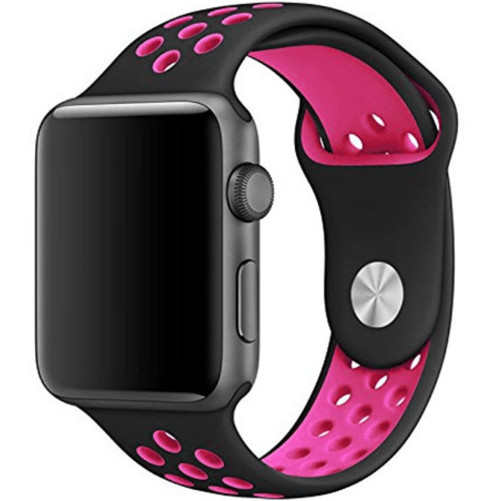 Curea iUni compatibila cu Apple Watch 1/2/3/4/5/6/7, 38mm, Silicon Sport, Black/Dark Pink