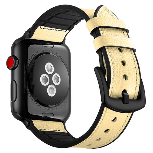 Curea iUni compatibila cu Apple Watch 1/2/3/4/5/6/7, 42mm, Leather Strap, Ivory