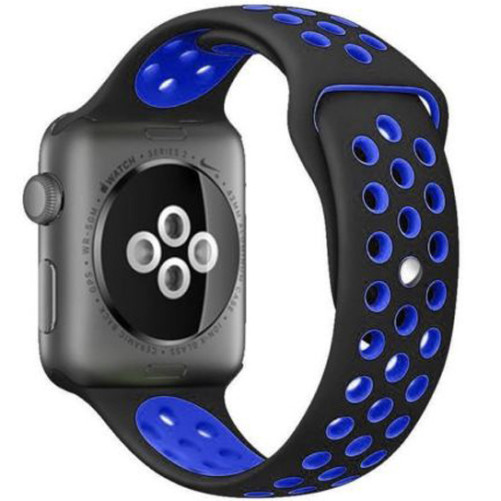 Curea iUni compatibila cu Apple Watch 1/2/3/4/5/6/7, 42mm, Silicon Sport, Negru/Albastru