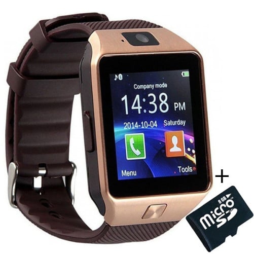 Smartwatch iUni DZ09 Plus, Camera 1.3MP, BT, 1.54 Inch, Auriu + Card MicroSD 8GB Cadou